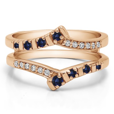 0.23 Ct. Sapphire and Diamond Bar Set Bypass Wedding Ring Guard in Rose Gold