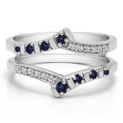 0.23 Ct. Sapphire and Diamond Bar Set Bypass Wedding Ring Guard