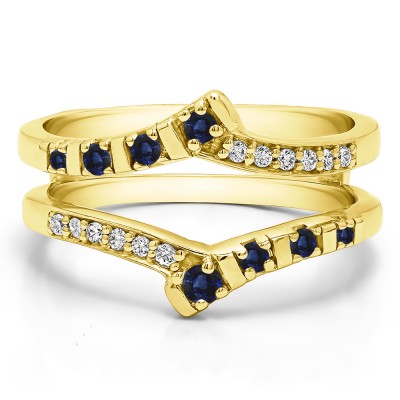 0.23 Ct. Sapphire and Diamond Bar Set Bypass Wedding Ring Guard in Yellow Gold
