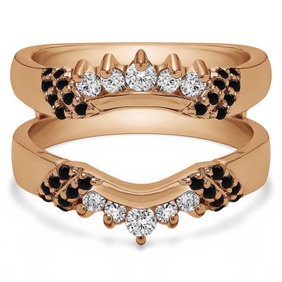 0.51 Ct. Black and White Stone Double Shared Prong Curved Ring Guard Enhancer in Rose Gold