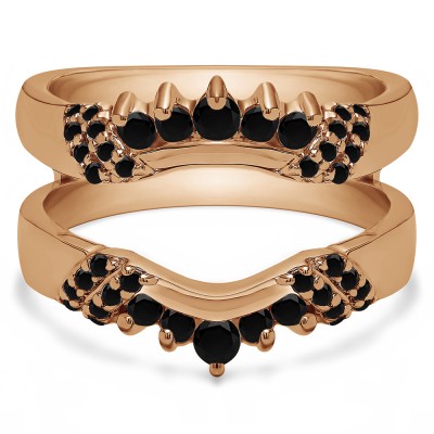 0.51 Ct. Black Stone Double Shared Prong Curved Ring Guard Enhancer in Rose Gold