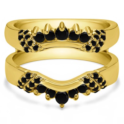 0.51 Ct. Black Stone Double Shared Prong Curved Ring Guard Enhancer in Yellow Gold