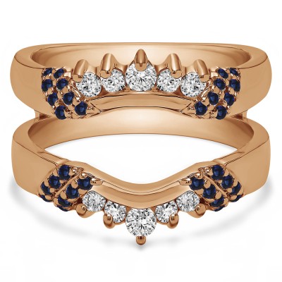0.51 Ct. Sapphire and Diamond Double Shared Prong Curved Ring Guard Enhancer in Rose Gold