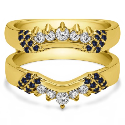 0.51 Ct. Sapphire and Diamond Double Shared Prong Curved Ring Guard Enhancer in Yellow Gold