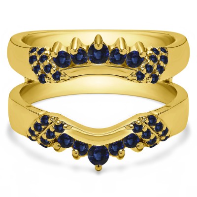 0.51 Ct. Sapphire Double Shared Prong Curved Ring Guard Enhancer in Yellow Gold