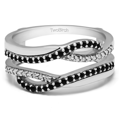 0.39 Ct. Black and White Stone Shared Prong Set Infinity Wedding Ring Guard