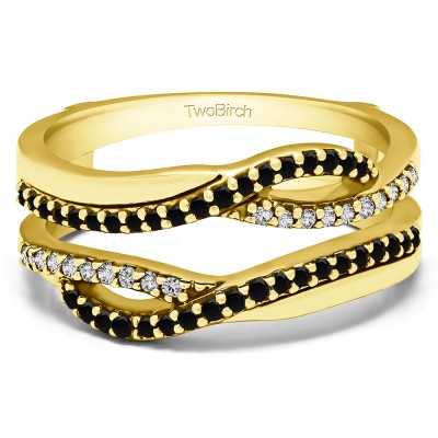 0.39 Ct. Black and White Stone Shared Prong Set Infinity Wedding Ring Guard in Yellow Gold