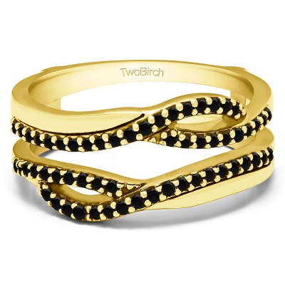 0.39 Ct. Black Stone Shared Prong Set Infinity Wedding Ring Guard in Yellow Gold
