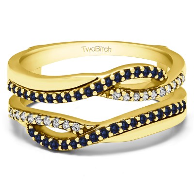 0.39 Ct. Sapphire and Diamond Shared Prong Set Infinity Wedding Ring Guard in Yellow Gold