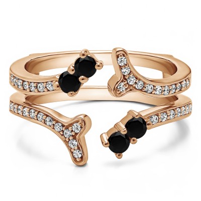 0.43 Ct. Black and White Stone Wishbone Shaped Shared Prong Ring Guard in Rose Gold