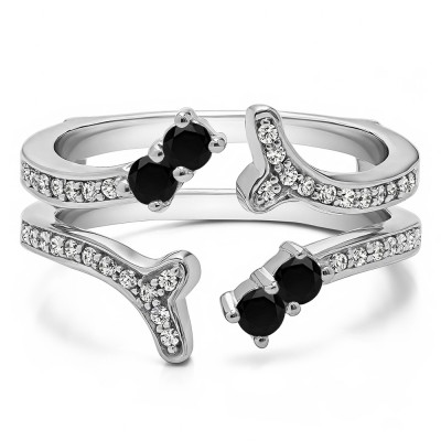 0.43 Ct. Black and White Stone Wishbone Shaped Shared Prong Ring Guard