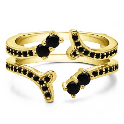 0.43 Ct. Black Stone Wishbone Shaped Shared Prong Ring Guard in Yellow Gold