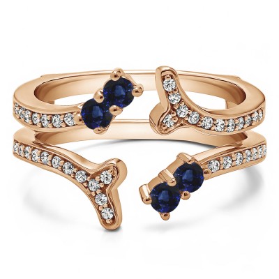 0.43 Ct. Sapphire and Diamond Wishbone Shaped Shared Prong Ring Guard in Rose Gold