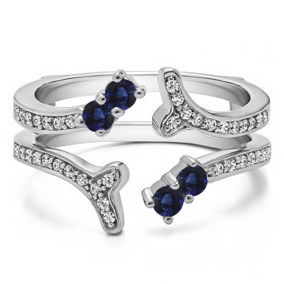 0.43 Ct. Sapphire and Diamond Wishbone Shaped Shared Prong Ring Guard