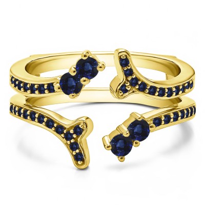 0.43 Ct. Sapphire Wishbone Shaped Shared Prong Ring Guard in Yellow Gold
