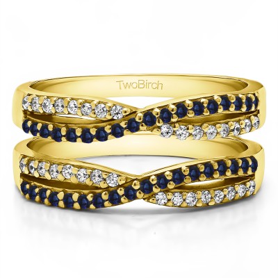 0.48 Ct. Sapphire and Diamond Criss Cross Wedding Ring Guard in Yellow Gold