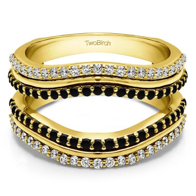 0.75 Ct. Black and White Stone Double Row Wedding Ring Guard Enhancer in Yellow Gold
