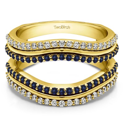0.75 Ct. Sapphire and Diamond Double Row Wedding Ring Guard Enhancer in Yellow Gold
