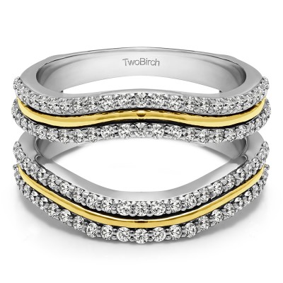 0.75 Ct. Double Row Wedding Ring Guard Enhancer in Two Tone Gold