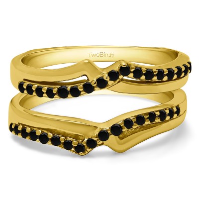 0.34 Ct. Black Stone Criss Cross Ring Guard Enhancer in Yellow Gold