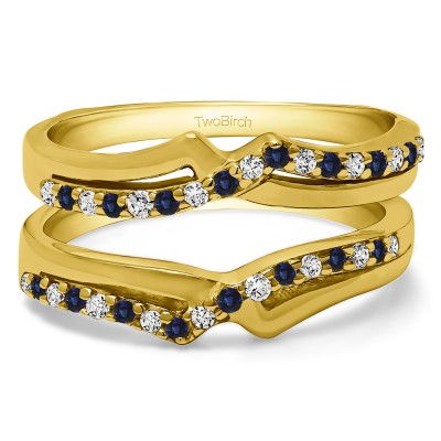 0.34 Ct. Sapphire and Diamond Criss Cross Ring Guard Enhancer in Yellow Gold