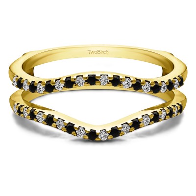 0.3 Ct. Black and White Stone Double Shared Prong Contour Ring Guard in Yellow Gold