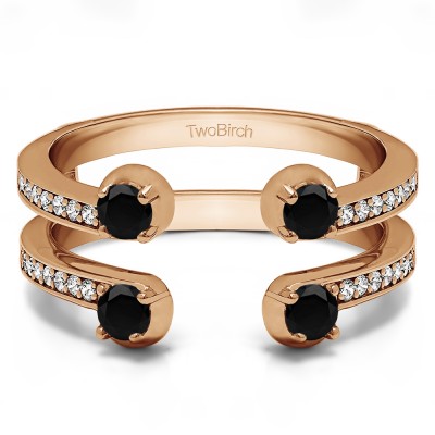 0.36 Ct. Black and White Stone Bypass Shared Prong Set ring guard in Rose Gold
