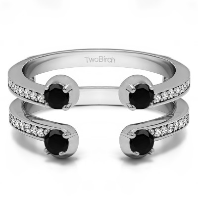 0.36 Ct. Black and White Stone Bypass Shared Prong Set ring guard