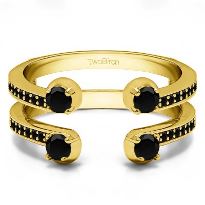 0.36 Ct. Black Stone Bypass Shared Prong Set ring guard in Yellow Gold