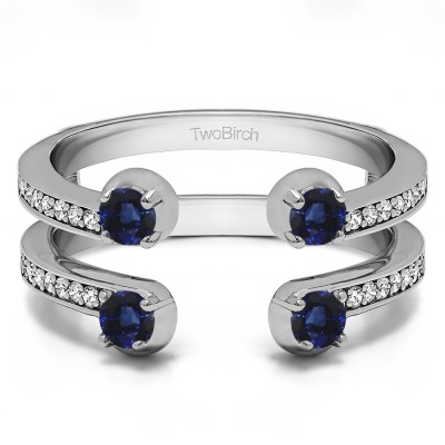 0.36 Ct. Sapphire and Diamond Bypass Shared Prong Set ring guard