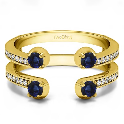 0.36 Ct. Sapphire and Diamond Bypass Shared Prong Set ring guard in Yellow Gold