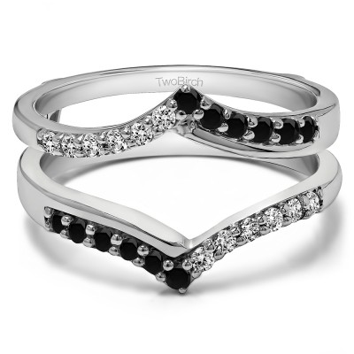 0.6 Ct. Black and White Stone Cathedral Three Stone Prong Set Ring Guard