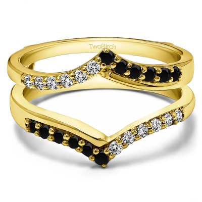 0.6 Ct. Black and White Stone Cathedral Three Stone Prong Set Ring Guard in Yellow Gold