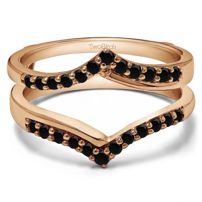 0.6 Ct. Black Stone Cathedral Three Stone Prong Set Ring Guard in Rose Gold