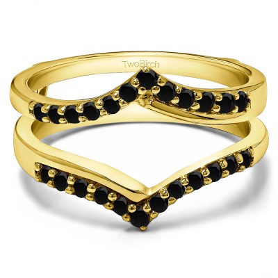 0.6 Ct. Black Stone Cathedral Three Stone Prong Set Ring Guard in Yellow Gold