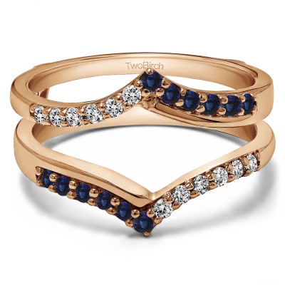 0.6 Ct. Sapphire and Diamond Cathedral Three Stone Prong Set Ring Guard in Rose Gold