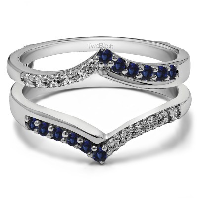 0.6 Ct. Sapphire and Diamond Cathedral Three Stone Prong Set Ring Guard
