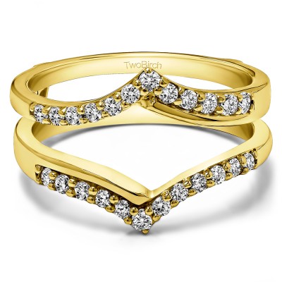 0.6 Ct. Cathedral Three Stone Prong Set Ring Guard in Yellow Gold
