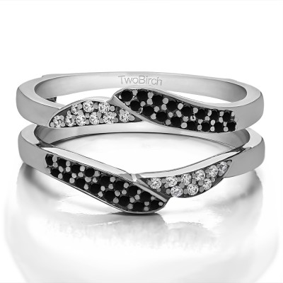 0.38 Ct. Black and White Stone Double Row Pave Jacket Ring