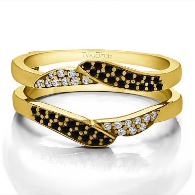 0.38 Ct. Black and White Stone Double Row Pave Jacket Ring in Yellow Gold