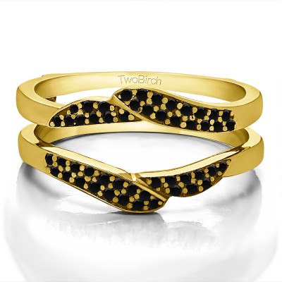 0.38 Ct. Black Stone Double Row Pave Jacket Ring in Yellow Gold