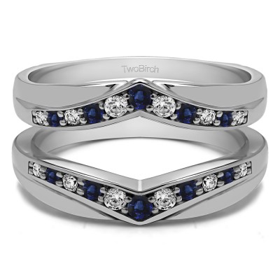 0.51 Ct. Sapphire and Diamond Graduated Chevron Wedding Ring Guard