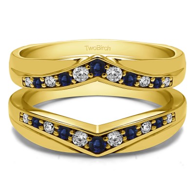 0.51 Ct. Sapphire and Diamond Graduated Chevron Wedding Ring Guard in Yellow Gold