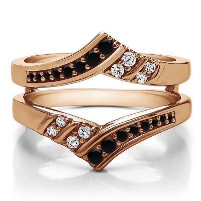 0.42 Ct. Black and White Stone Prong in Channel Chevron ring guard in Rose Gold