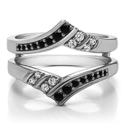 0.42 Ct. Black and White Stone Prong in Channel Chevron ring guard