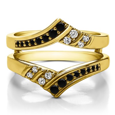 0.42 Ct. Black and White Stone Prong in Channel Chevron ring guard in Yellow Gold