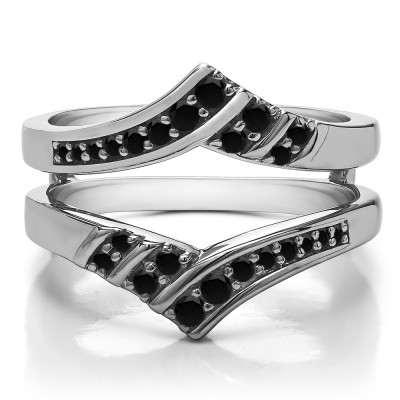 0.42 Ct. Black Stone Prong in Channel Chevron ring guard