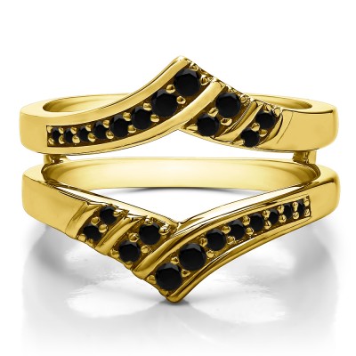 0.42 Ct. Black Stone Prong in Channel Chevron ring guard in Yellow Gold