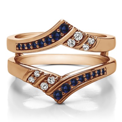 0.42 Ct. Sapphire and Diamond Prong in Channel Chevron ring guard in Rose Gold