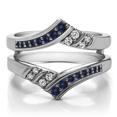 0.42 Ct. Sapphire and Diamond Prong in Channel Chevron ring guard